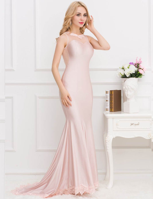 Elegant Pink Transparent Gauze Evening Dress